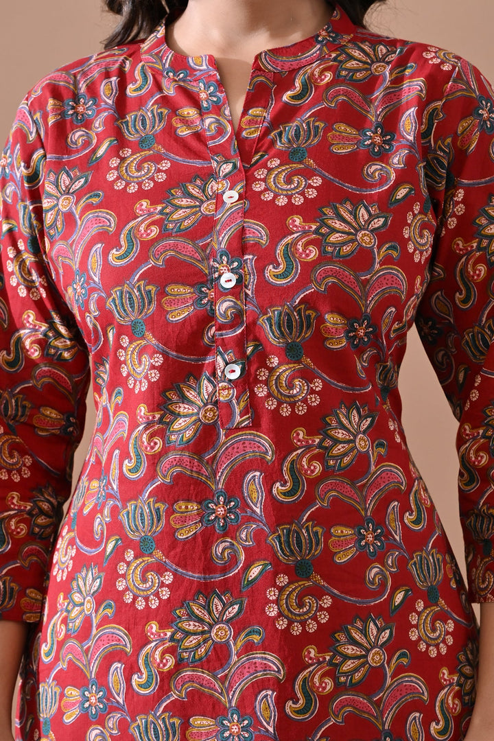 Maroon Floral Printed Kurta