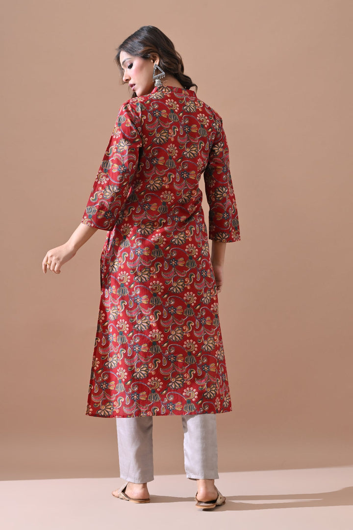 Maroon Floral Printed Kurta