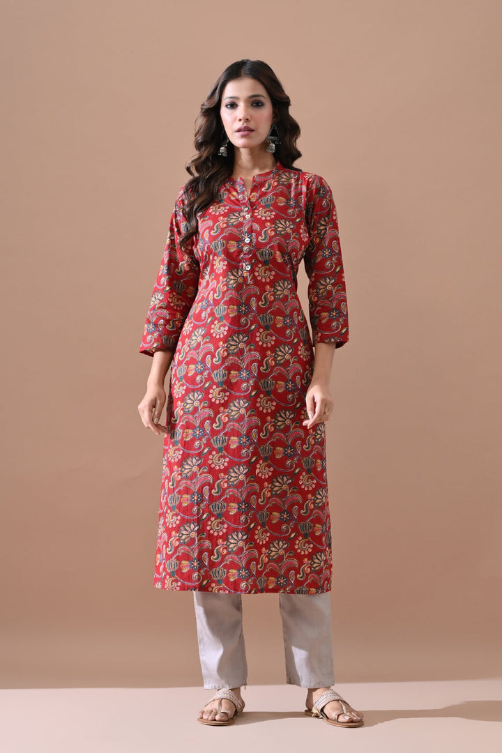 Maroon Floral Printed Kurta