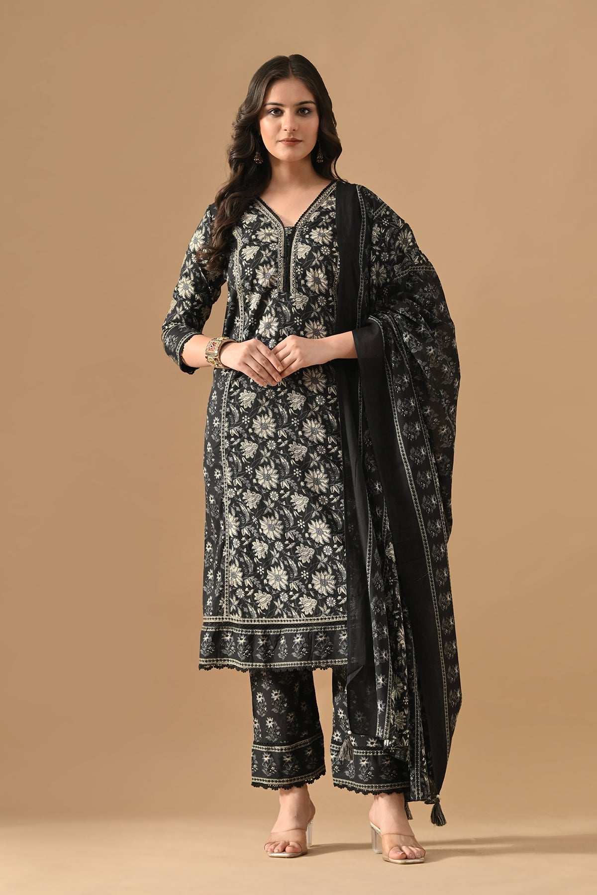 Black Printed Kurta Set