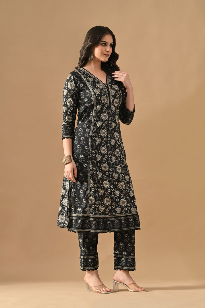 Black Printed Kurta Set