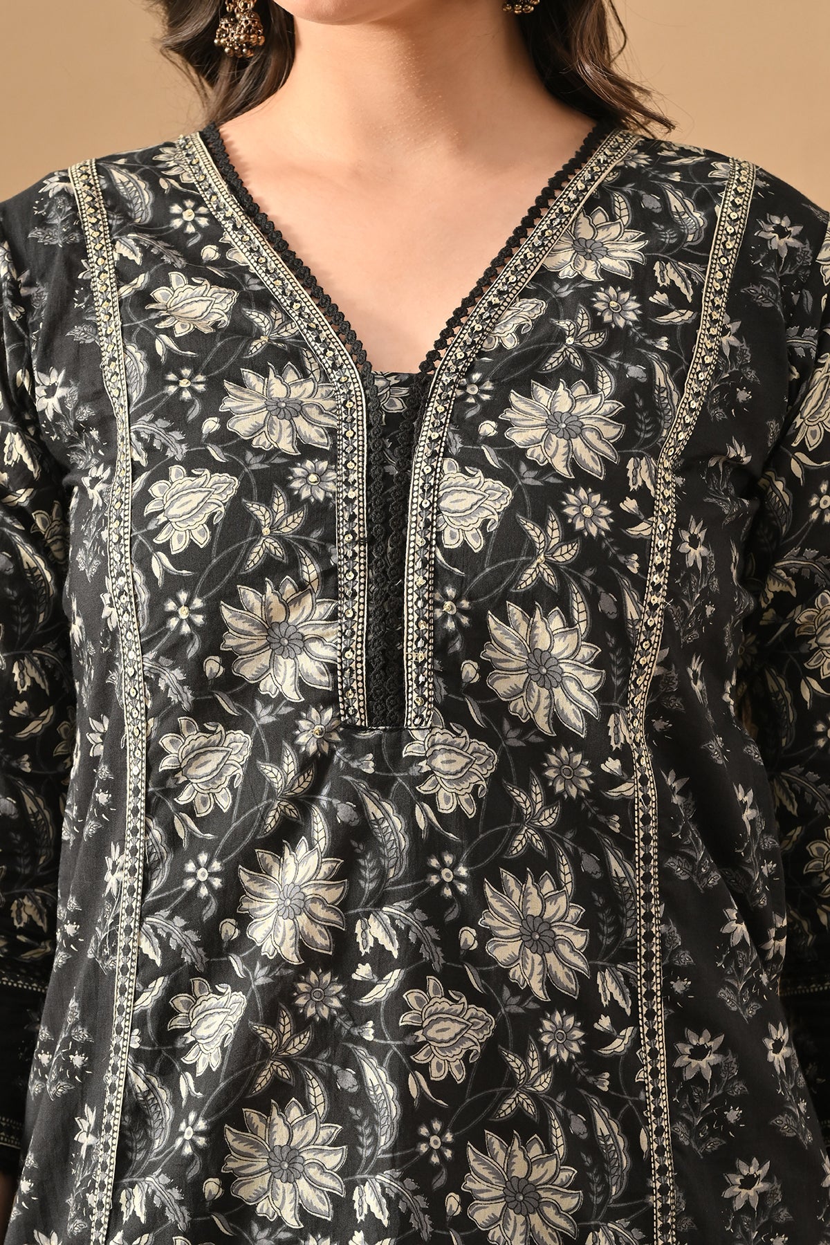 Black Printed Kurta Set