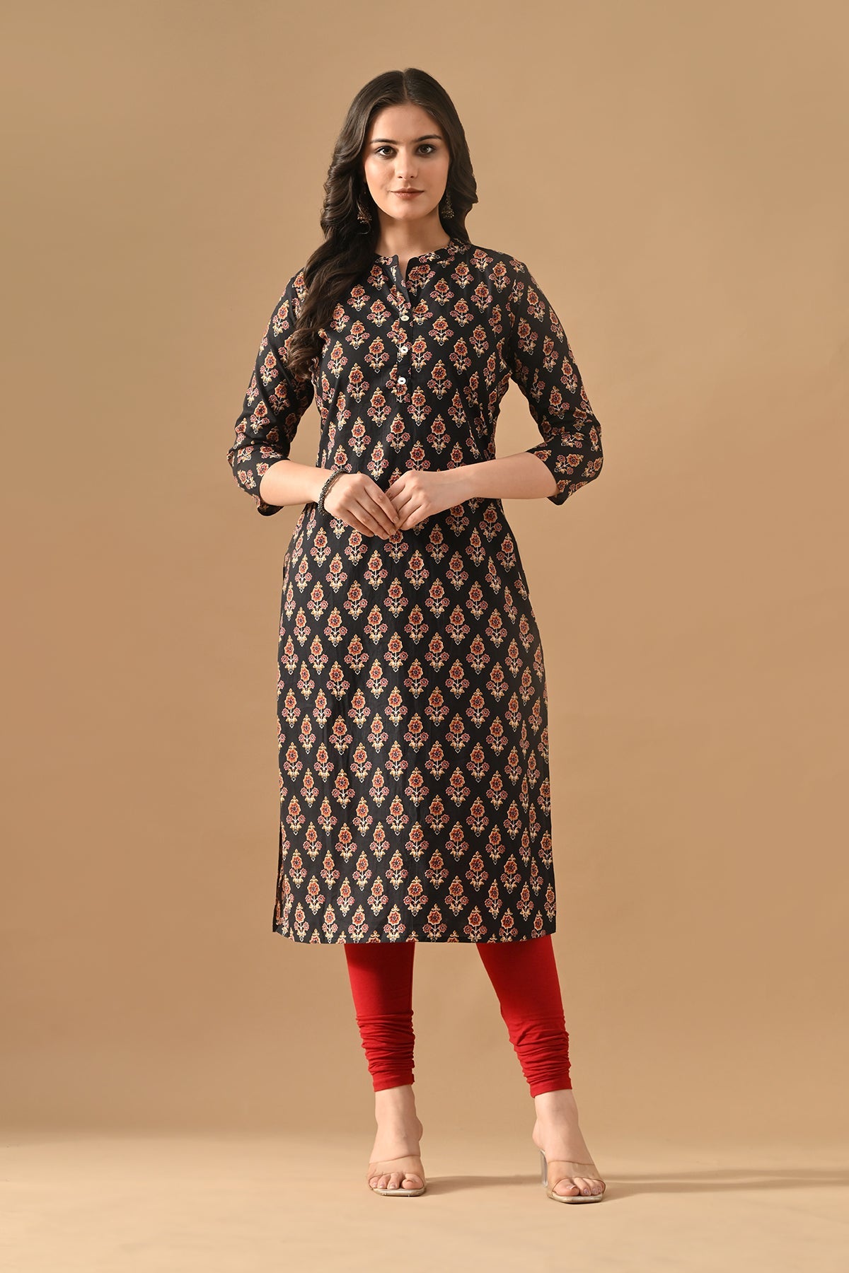 Black Printed Straight Kurta