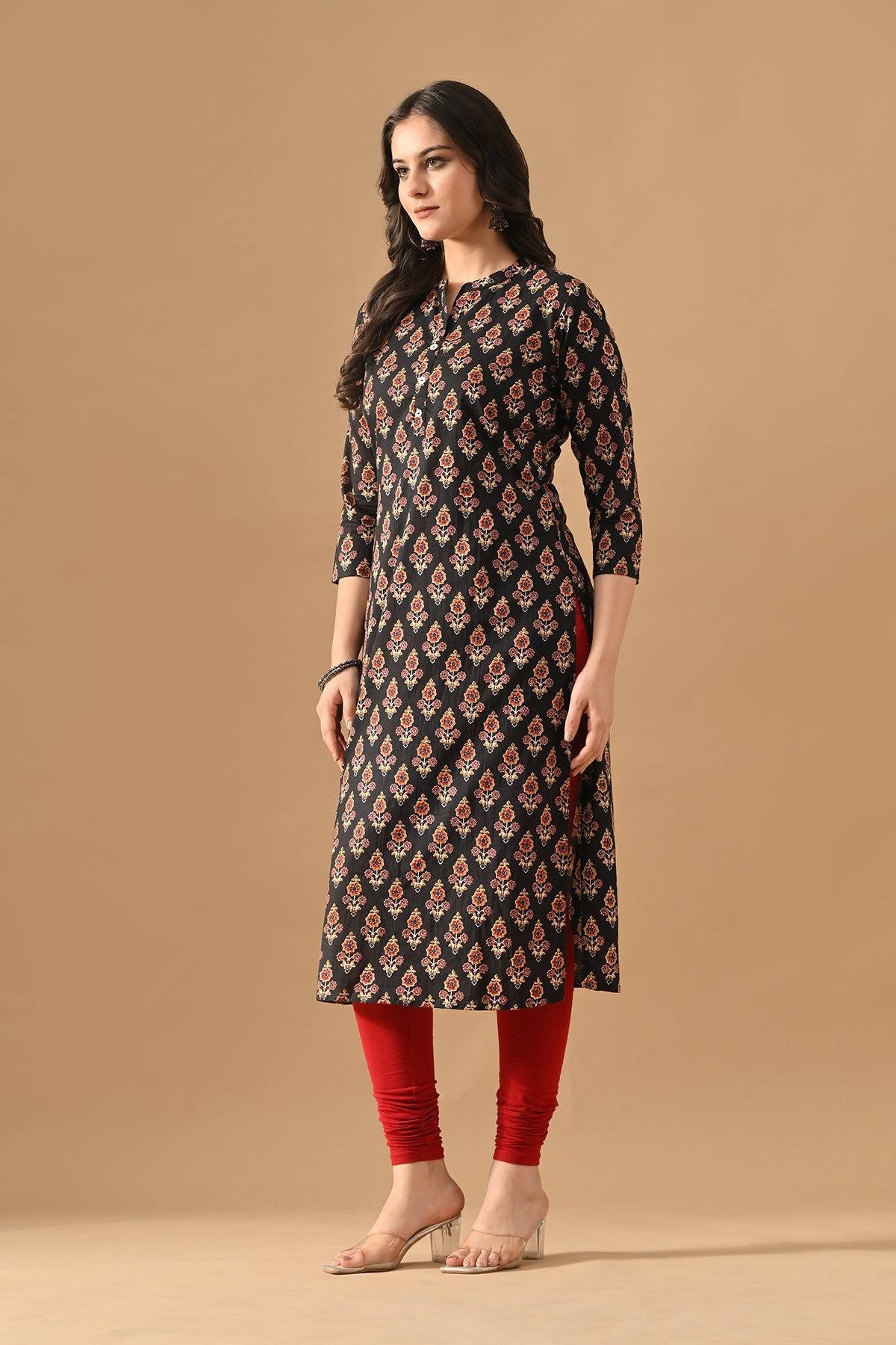 Black Printed Straight Kurta