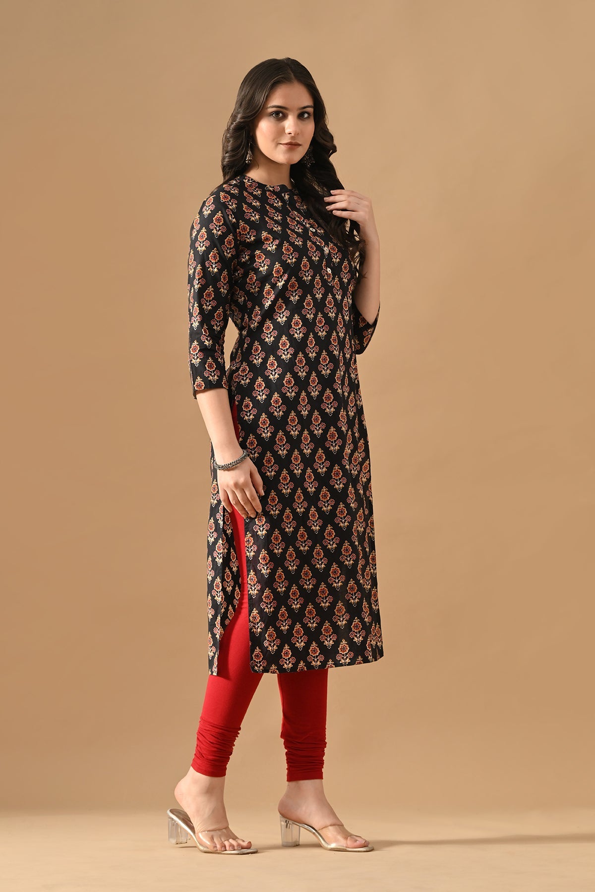 Black Printed Straight Kurta