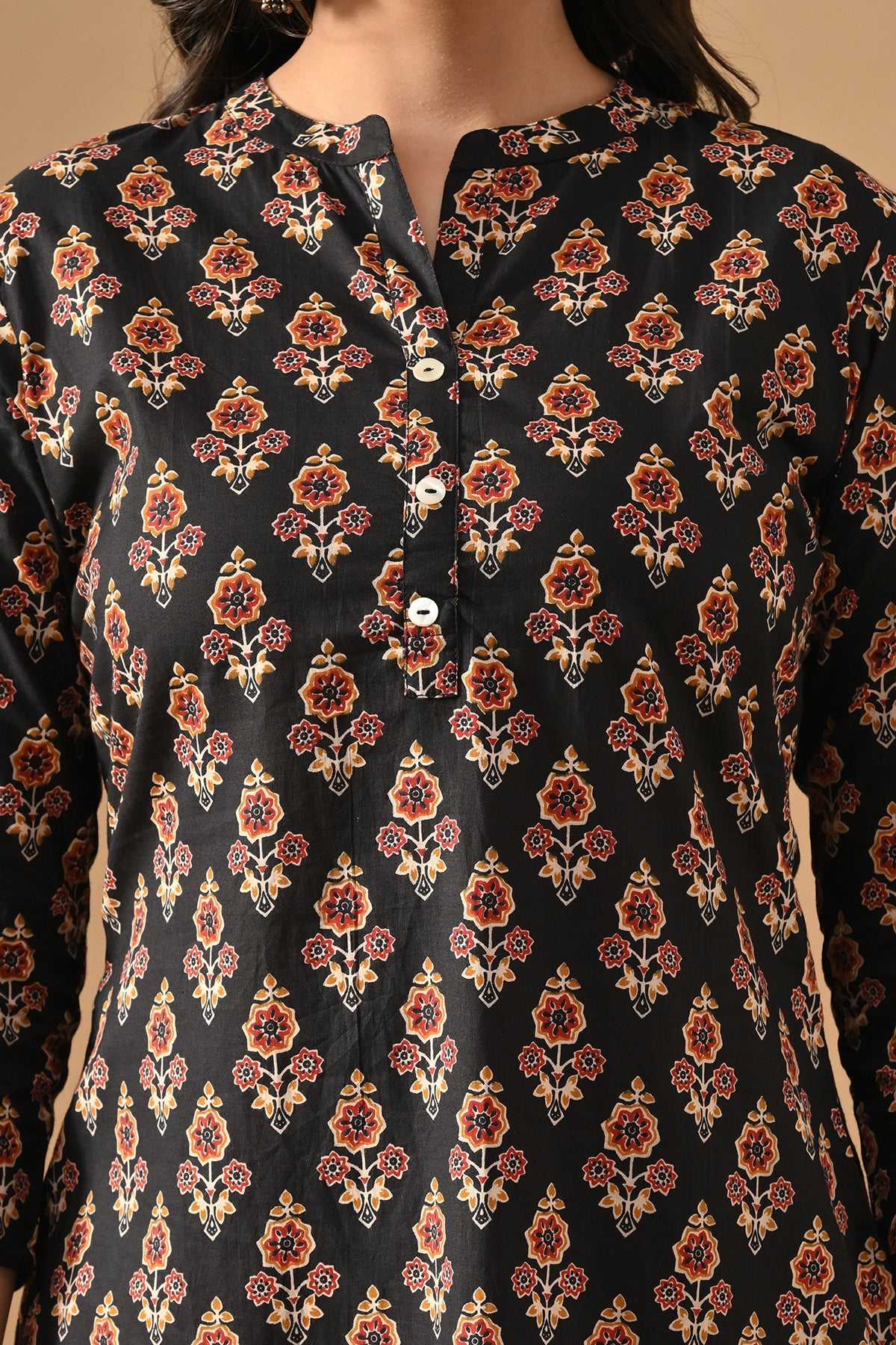 Black Printed Straight Kurta