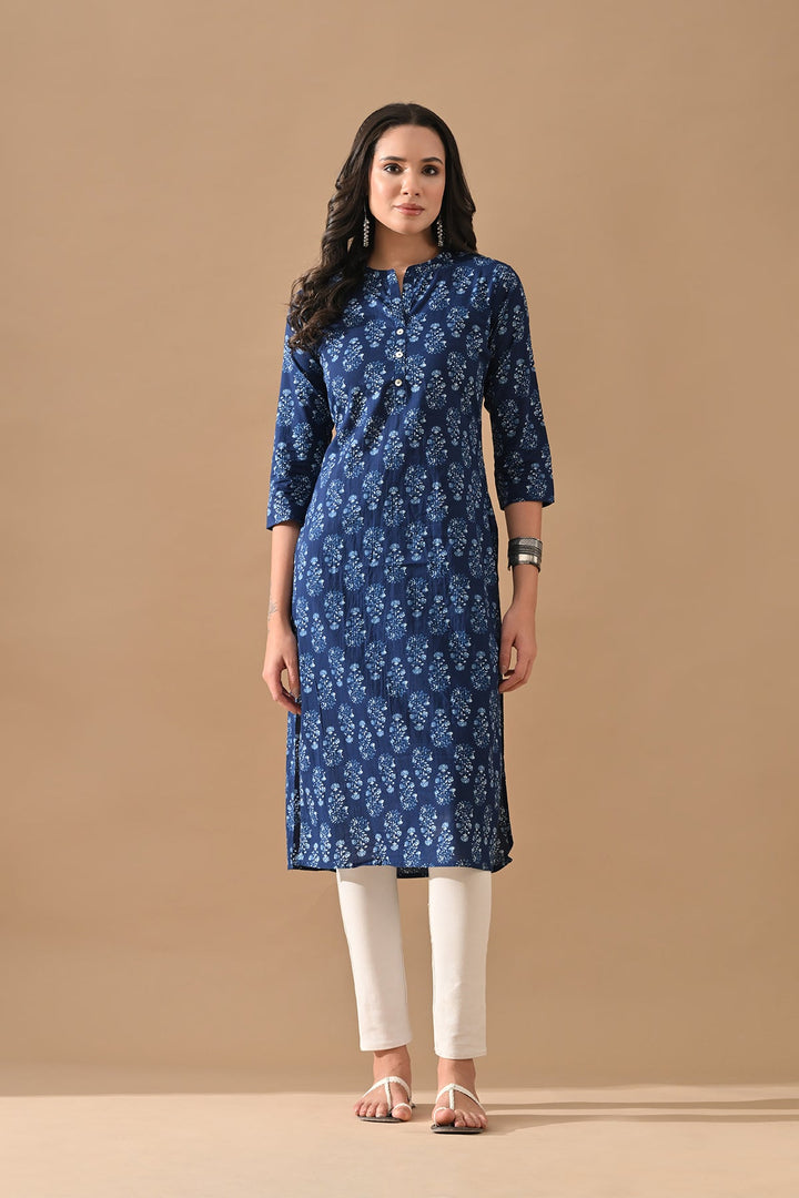 Blue Printed Straight Kurta