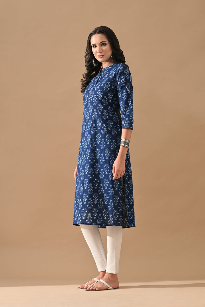 Blue Printed Straight Kurta