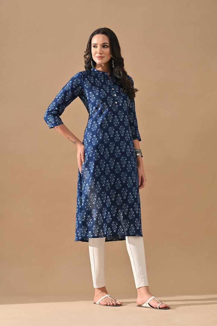 Blue Printed Straight Kurta
