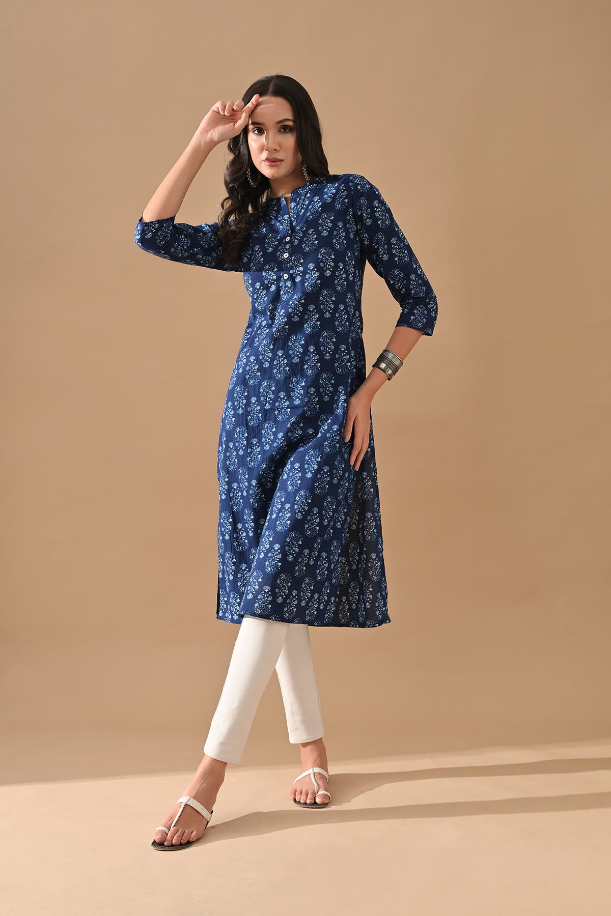 Blue Printed Straight Kurta