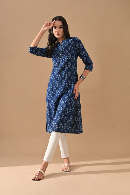 Blue Printed Straight Kurta