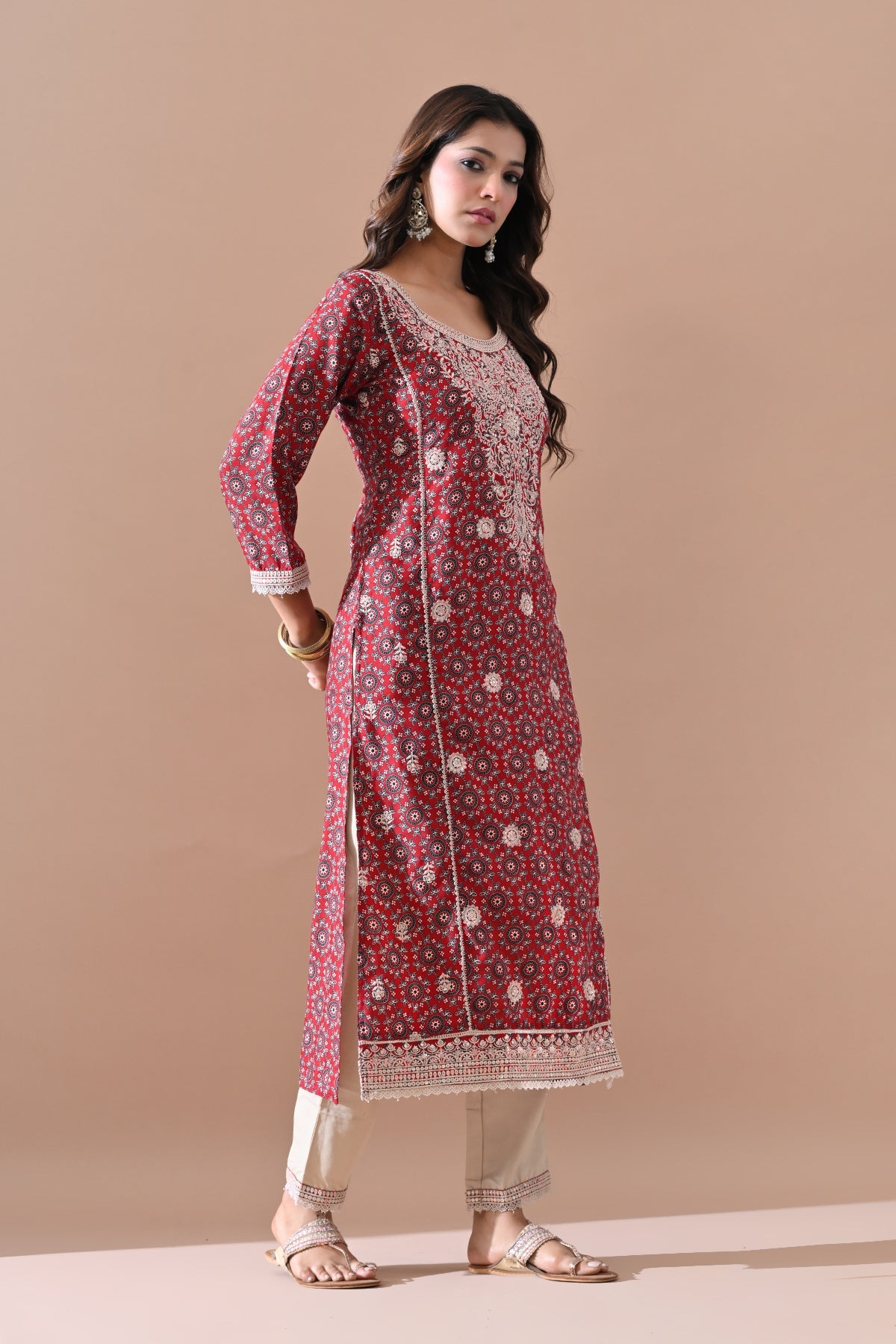 Maroon Embroidered Kurta 2 Pcs Set