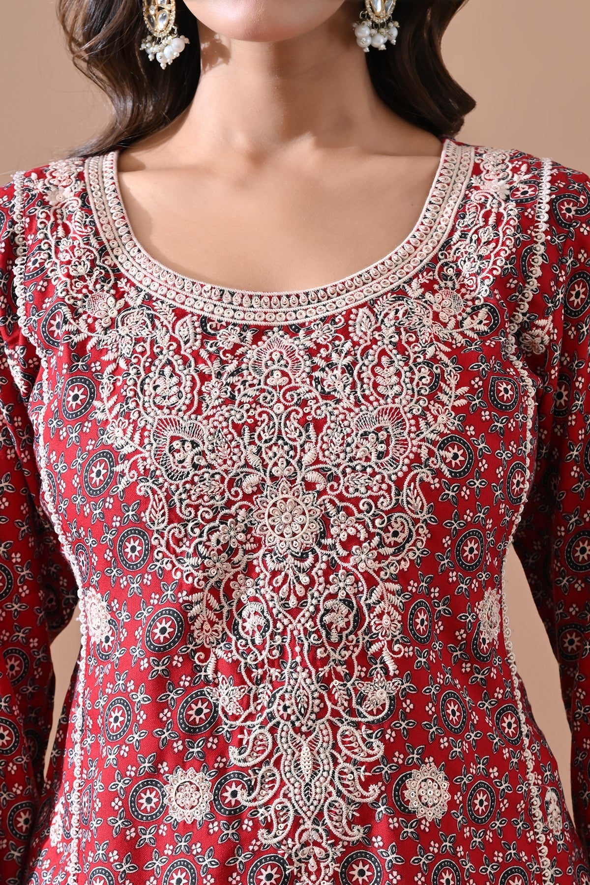 Maroon Embroidered Kurta 2 Pcs Set