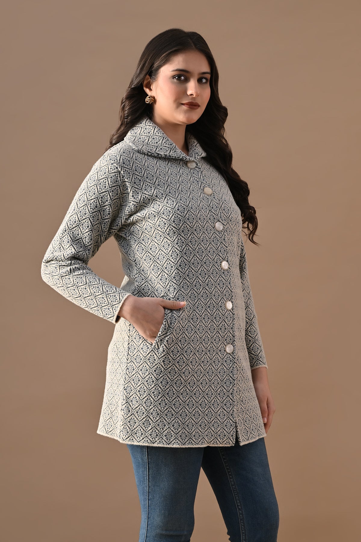 Winter Cream Classic Collar Neck Overcoat