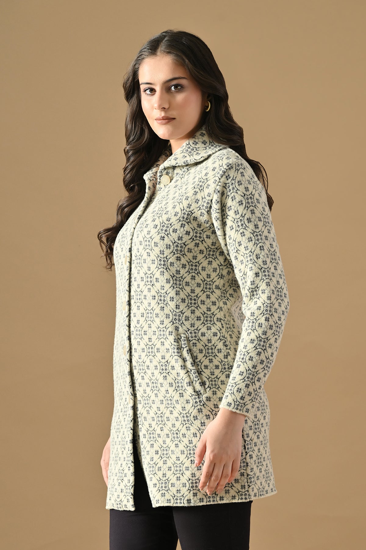 Winter Cream Classic Collar Neck Overcoat