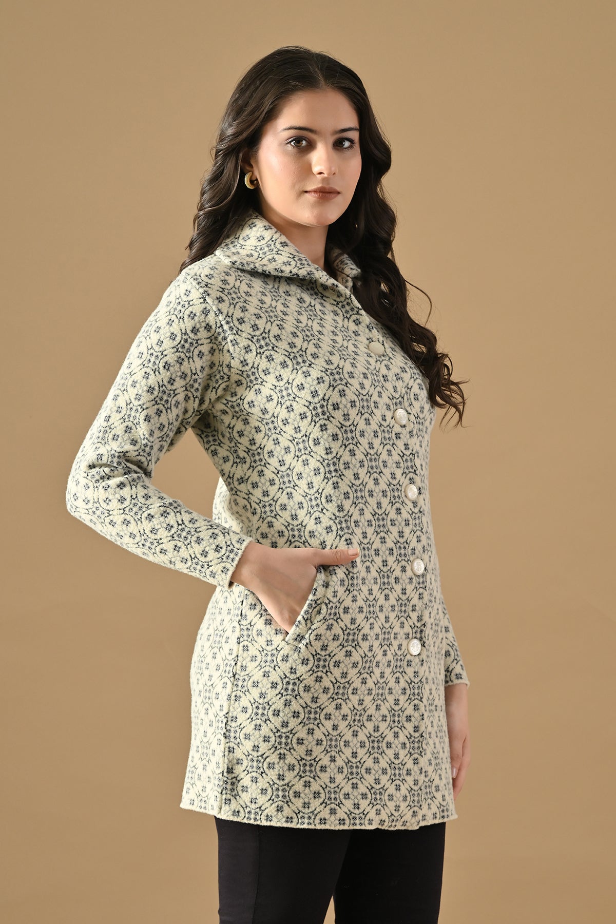 Winter Cream Classic Collar Neck Overcoat