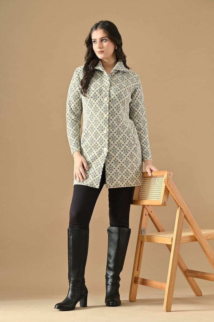 Winter Cream Classic Collar Neck Overcoat