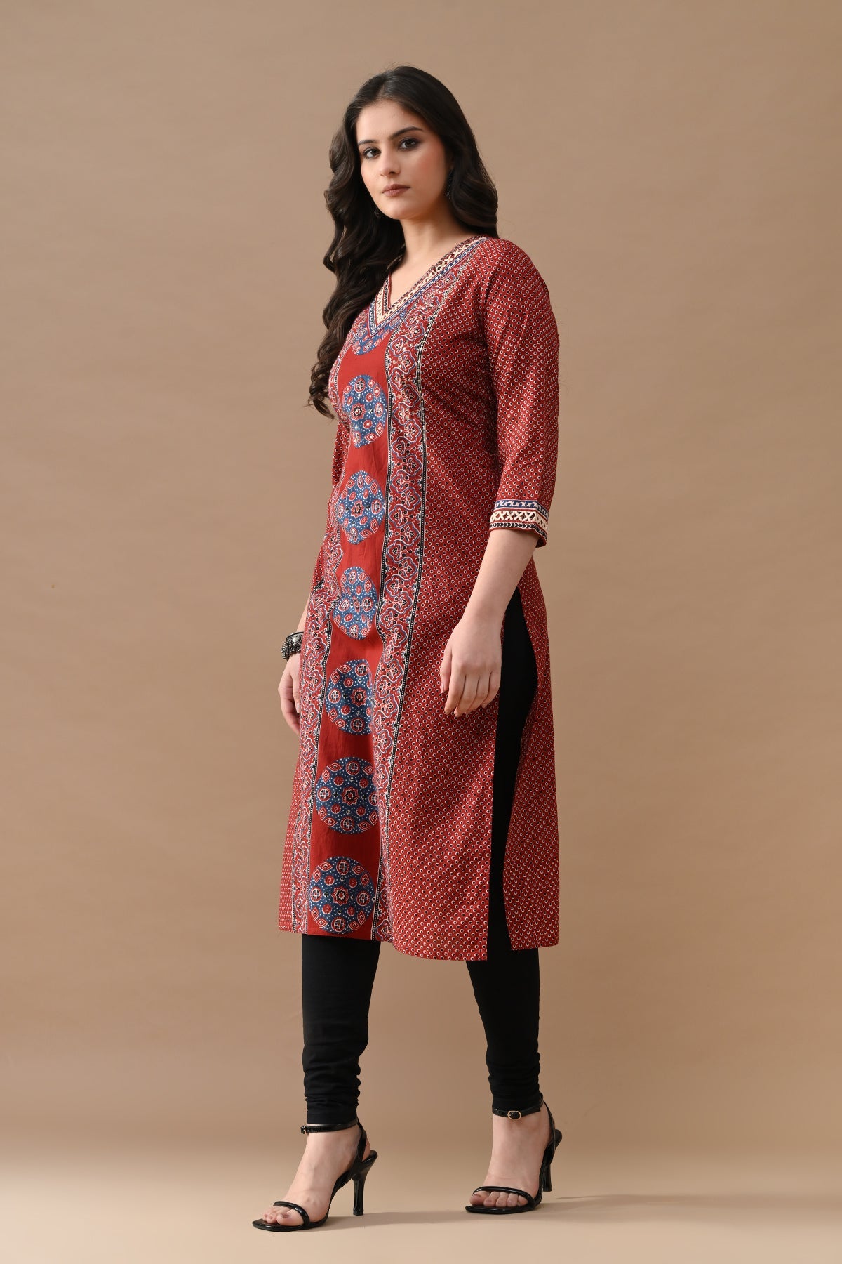 Rust Printed Straight Kurta