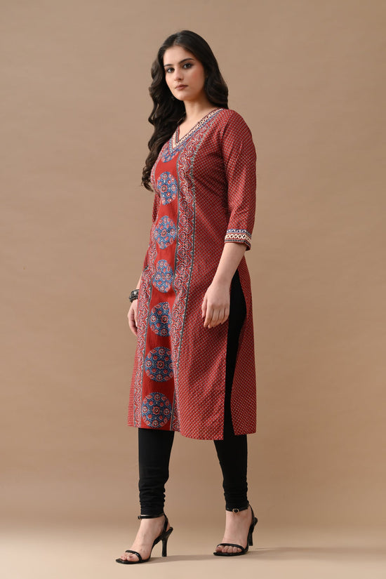 Rust Printed Straight Kurta