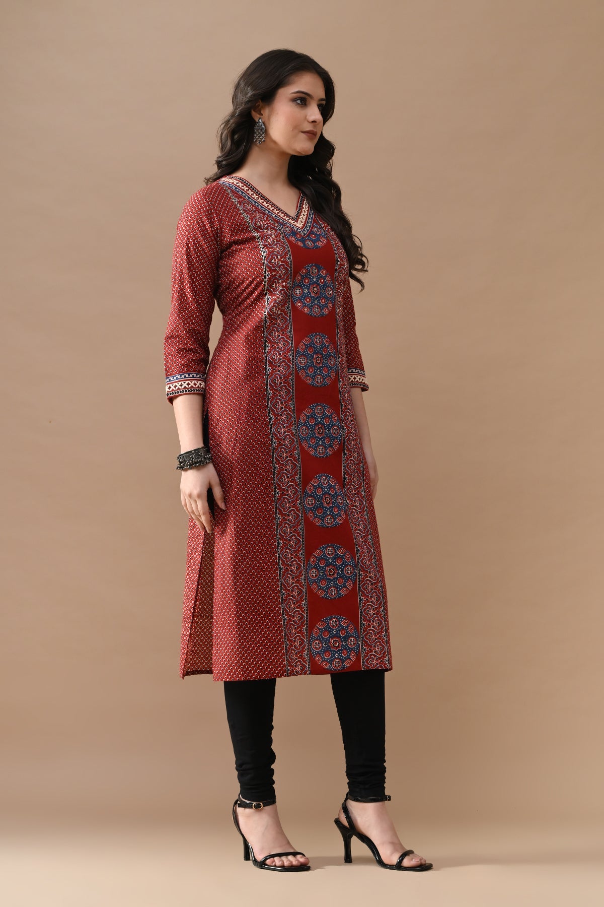 Rust Printed Straight Kurta