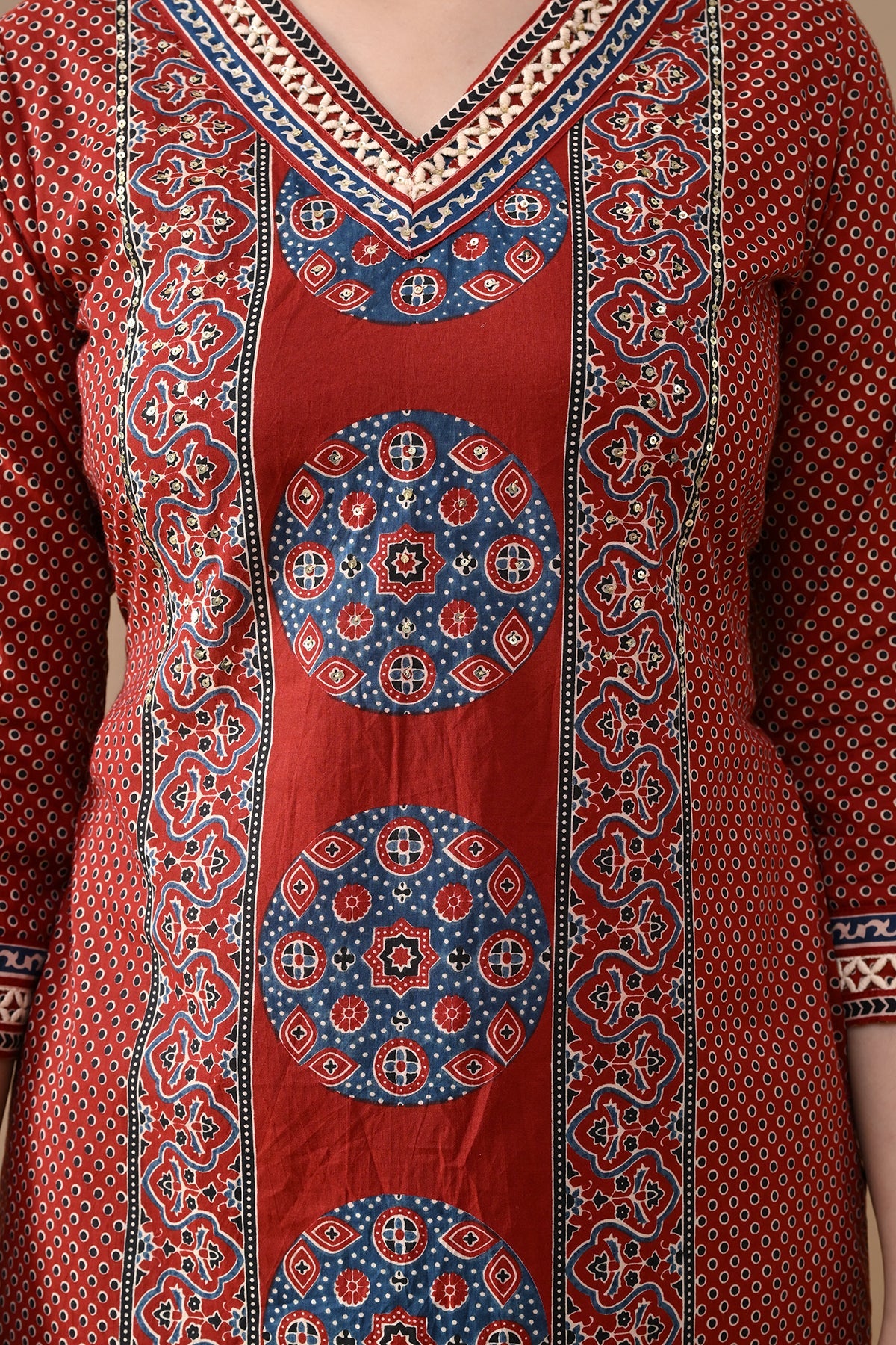 Rust Printed Straight Kurta