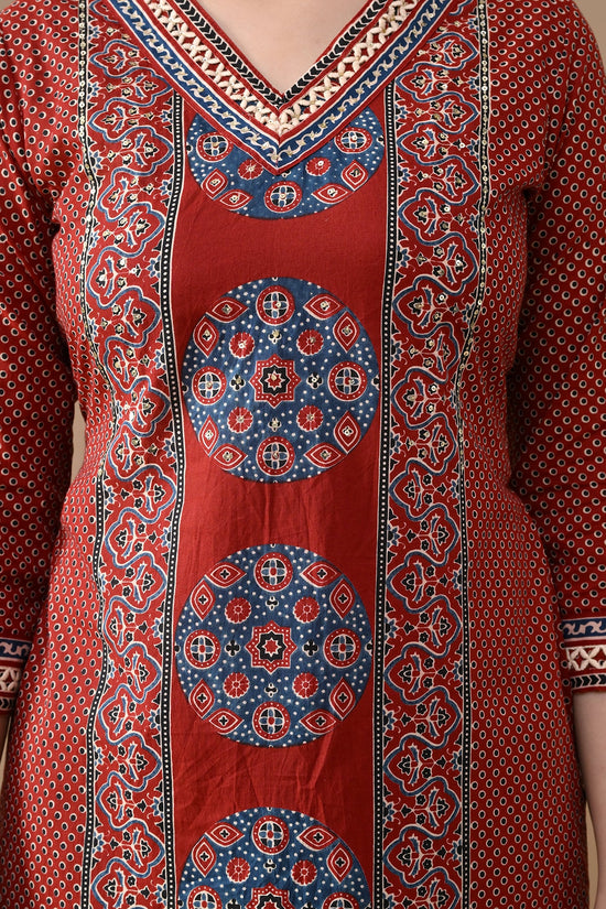Rust Printed Straight Kurta