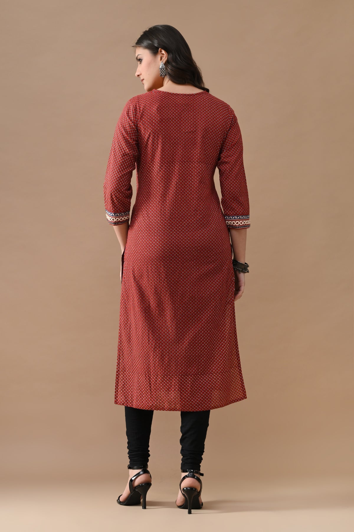 Rust Printed Straight Kurta
