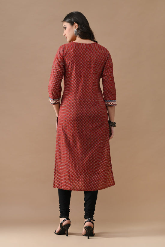 Rust Printed Straight Kurta