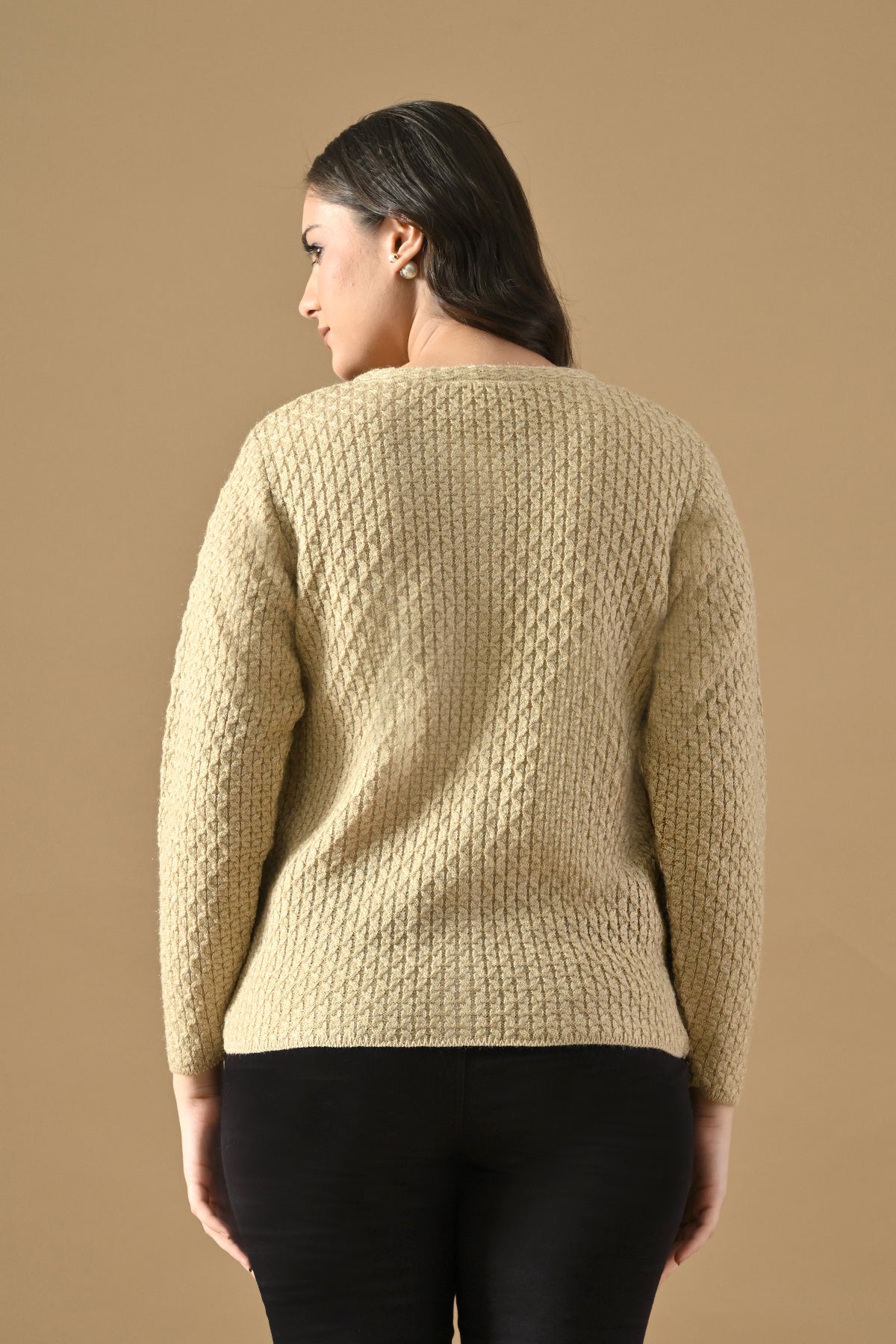 Winter Cream Self Design Woven Button-Down Cardigan