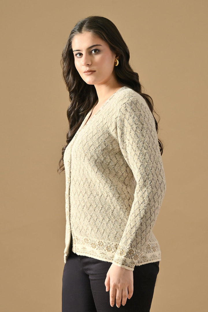 Winter Cream Knitted V-Neck Cardigan