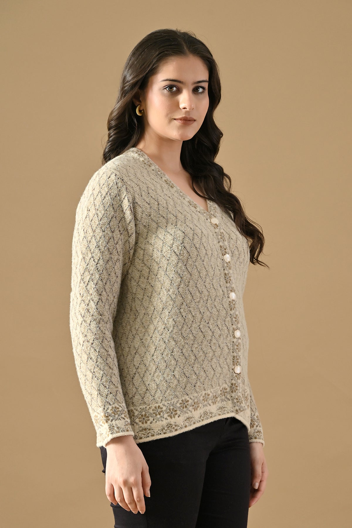 Winter Cream Knitted V-Neck Cardigan