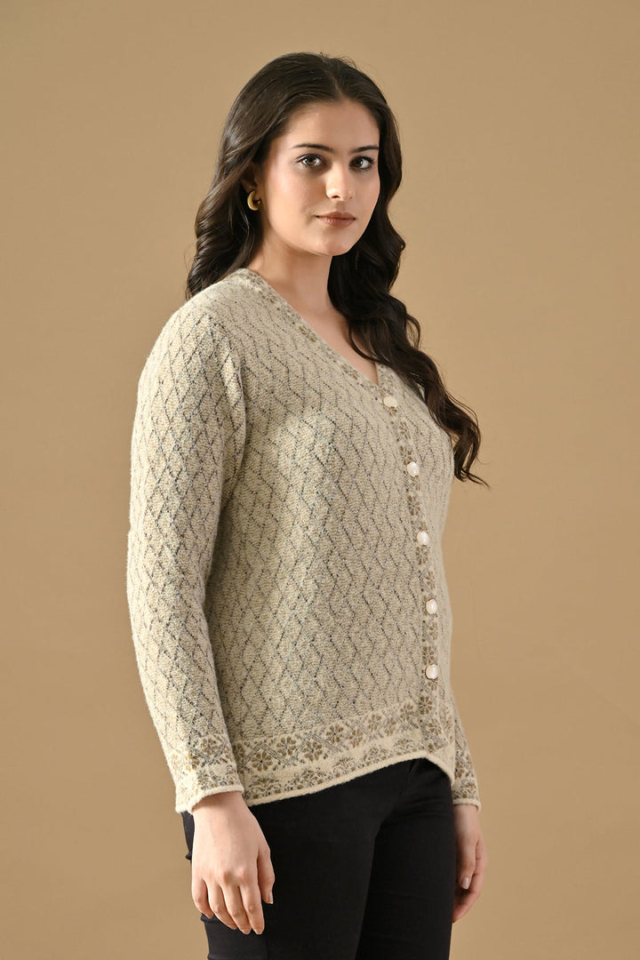Winter Cream Knitted V-Neck Cardigan