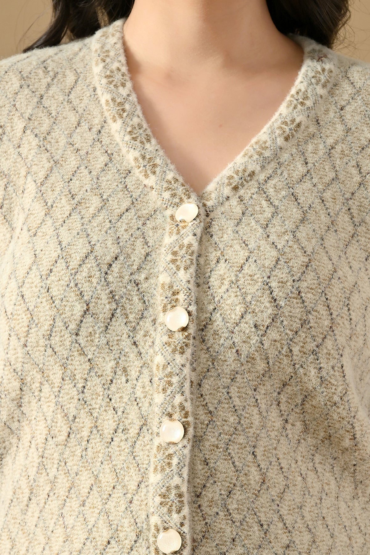 Winter Cream Knitted V-Neck Cardigan