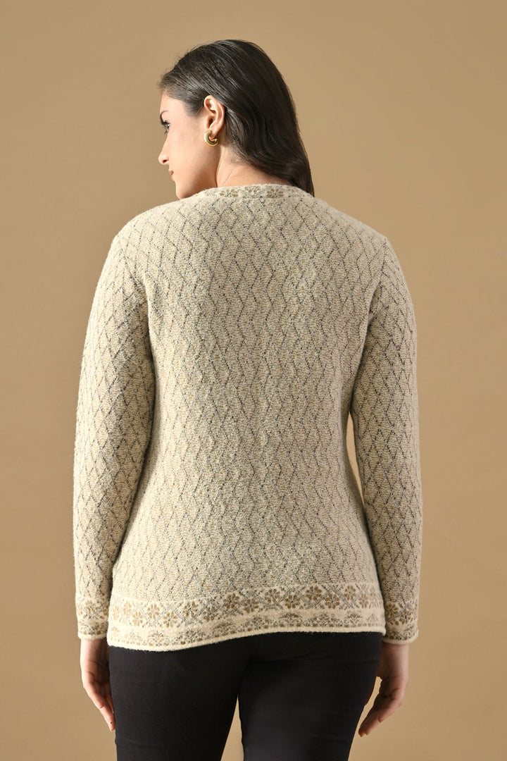 Winter Cream Knitted V-Neck Cardigan