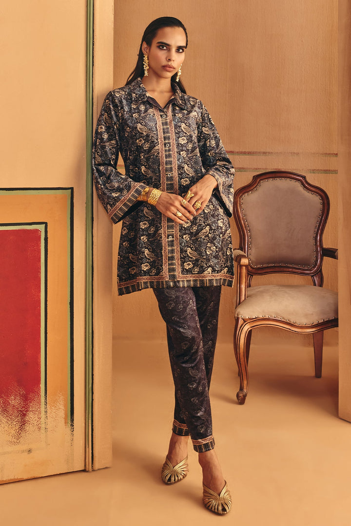 Winter Blue Printed Velvet Co-Ord Set