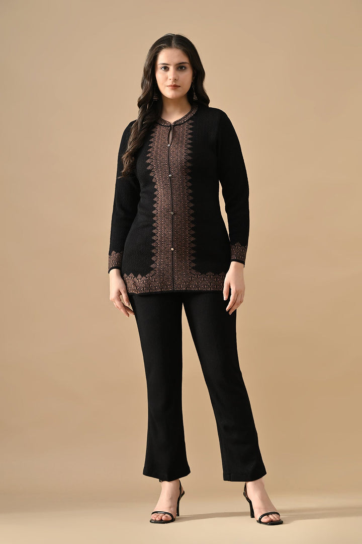 Winter Black Ethnic Motifs Woven Co-Ord Set