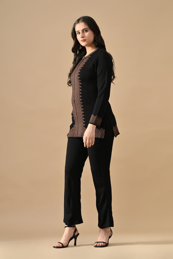 Winter Black Ethnic Motifs Woven Co-Ord Set