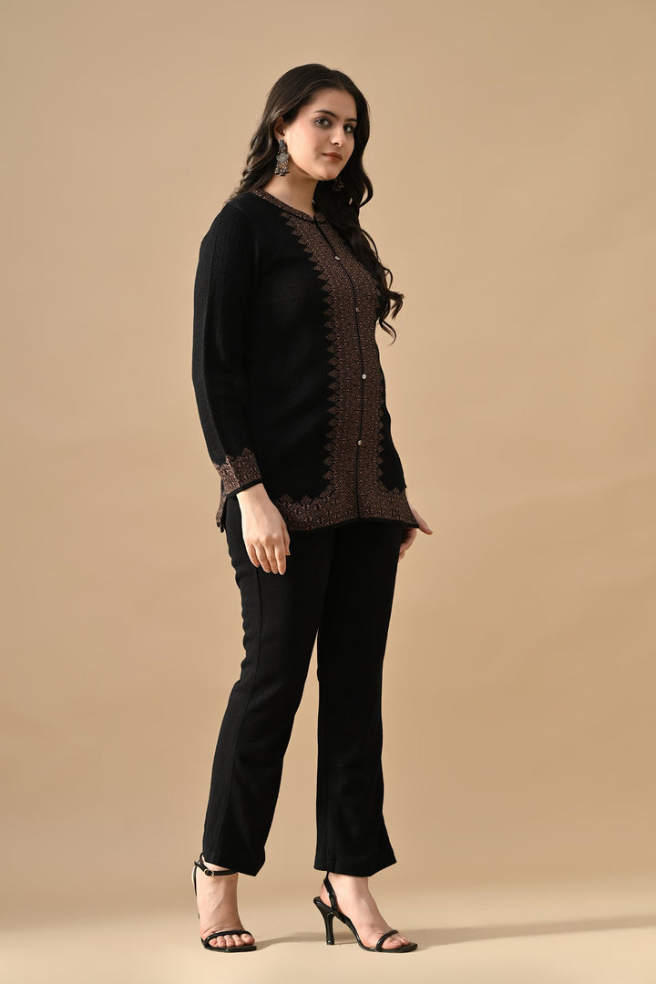 Winter Black Ethnic Motifs Woven Co-Ord Set