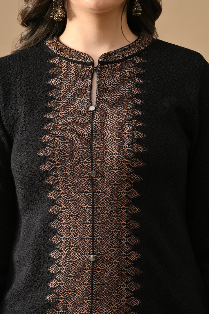 Winter Black Ethnic Motifs Woven Co-Ord Set