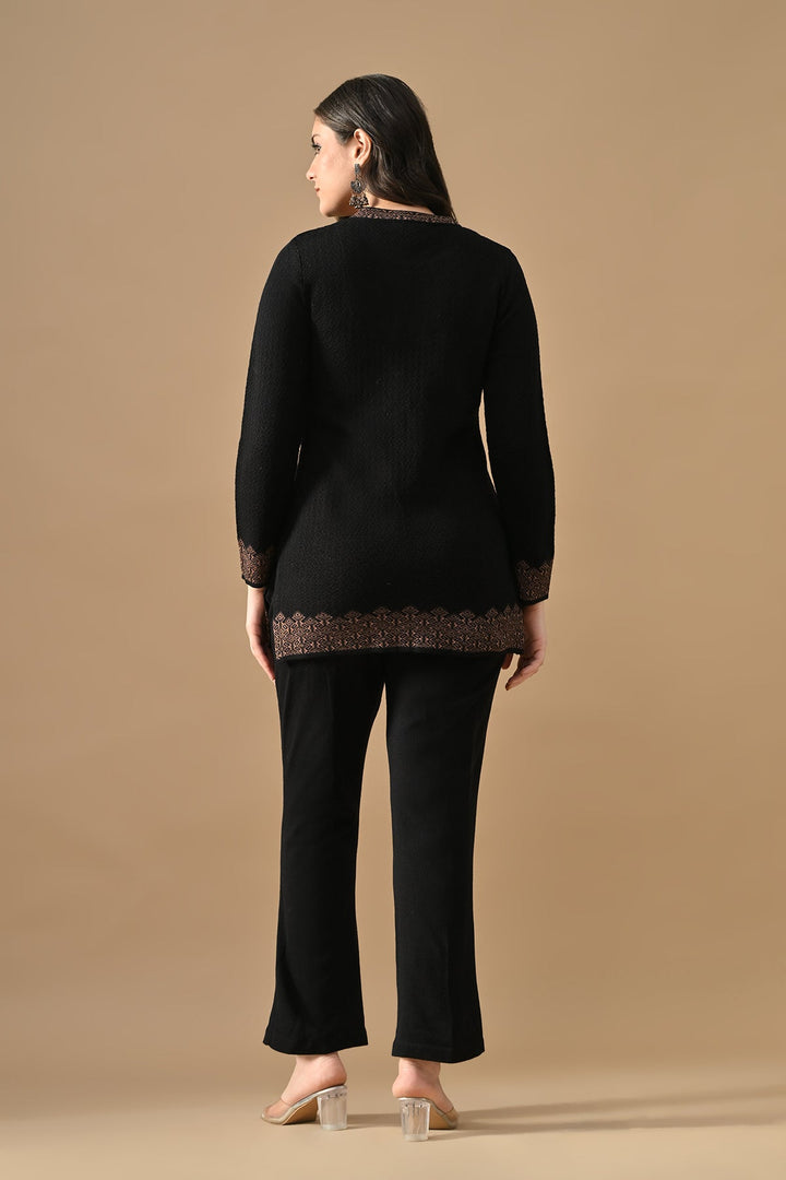Winter Black Ethnic Motifs Woven Co-Ord Set
