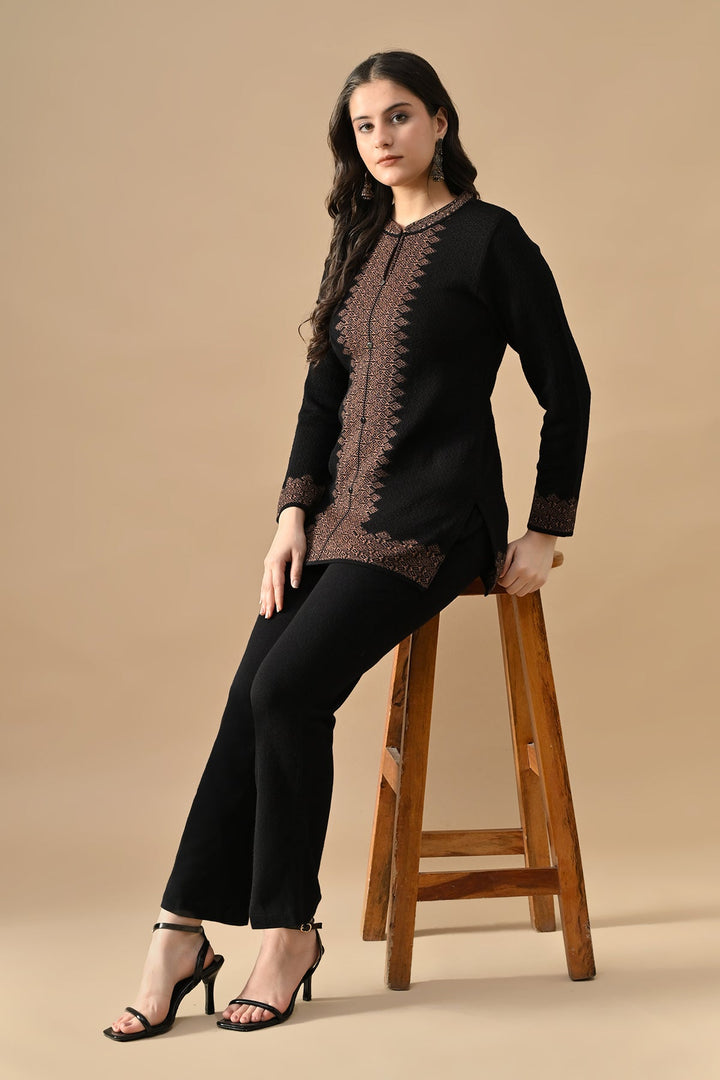 Winter Black Ethnic Motifs Woven Co-Ord Set