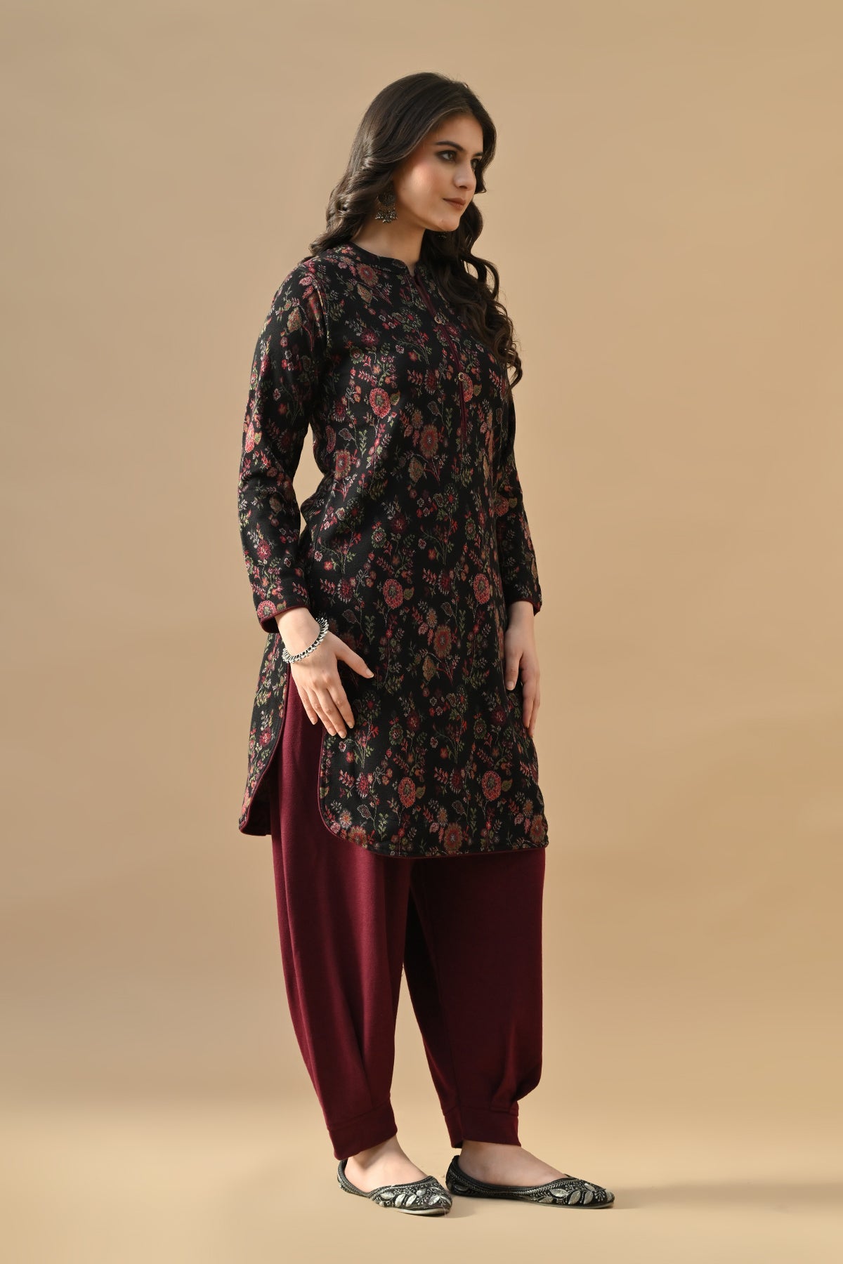Winter Black Ethnic Motifs Woven Co-Ord Set