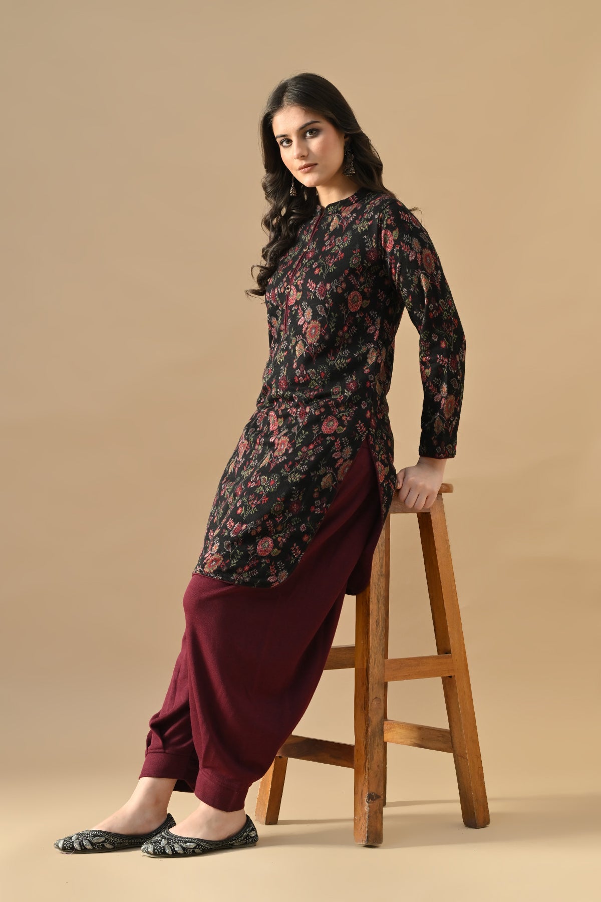 Winter Black Ethnic Motifs Woven Co-Ord Set