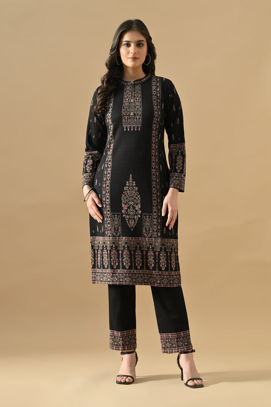 Winter Black Ethnic Motifs Woven Kurta Set