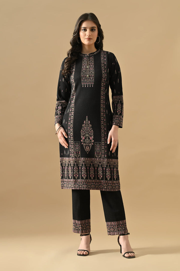 Winter Black Ethnic Motifs Woven Kurta Set