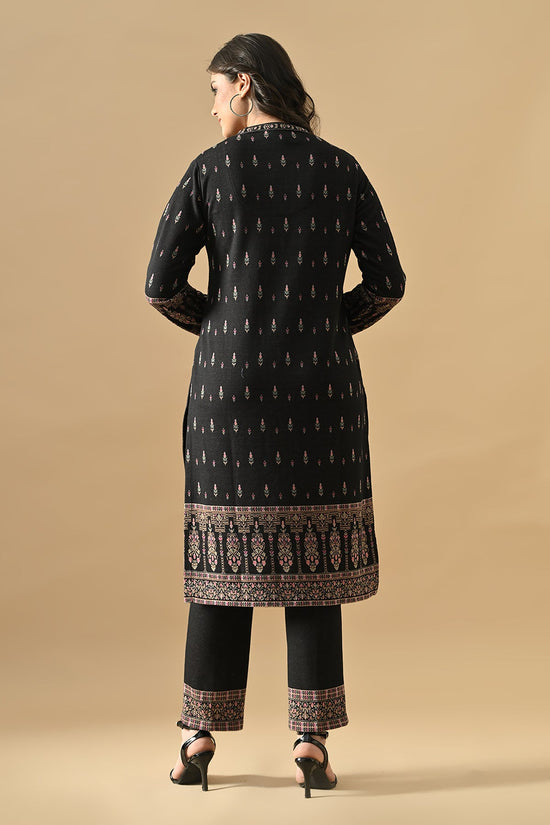 Winter Black Ethnic Motifs Woven Kurta Set