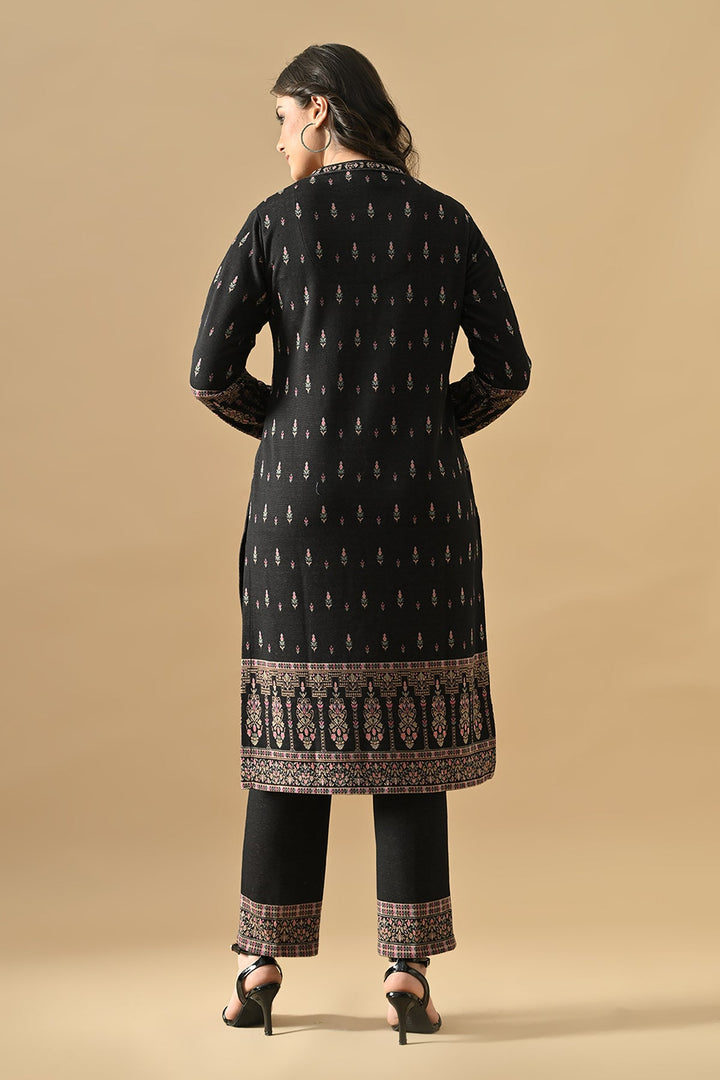 Winter Black Ethnic Motifs Woven Kurta Set
