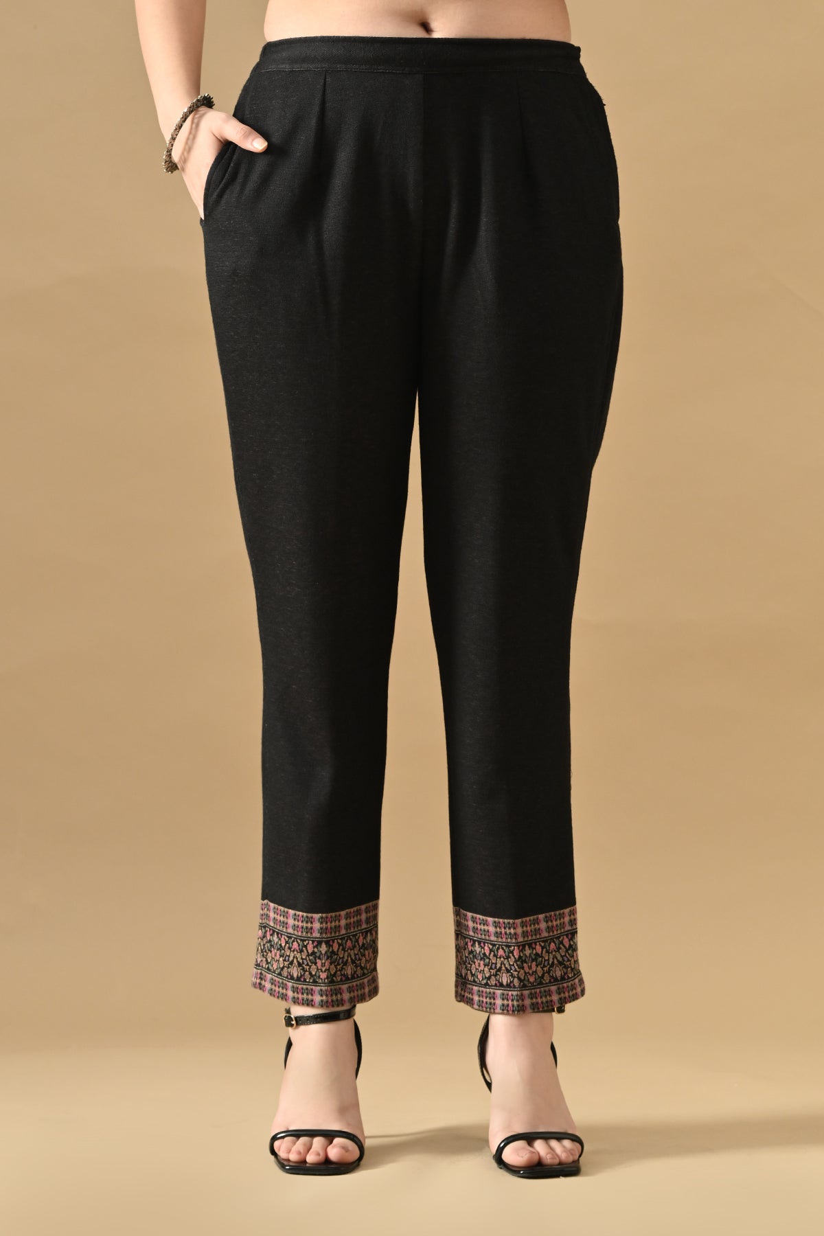 Winter Black Ethnic Motifs Woven Kurta Set