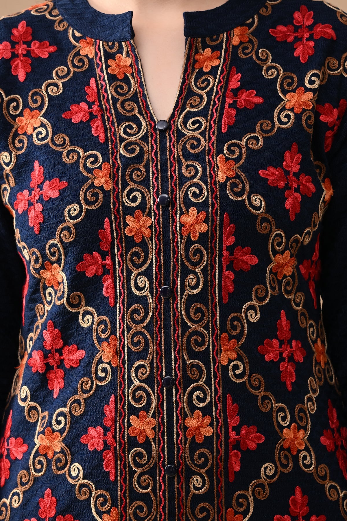 Winter Blue Embroidery Ethnic Motifs Woven Co-Ord Set