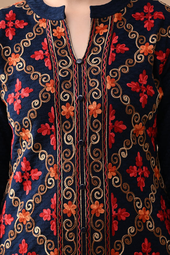 Winter Blue Embroidery Ethnic Motifs Woven Co-Ord Set